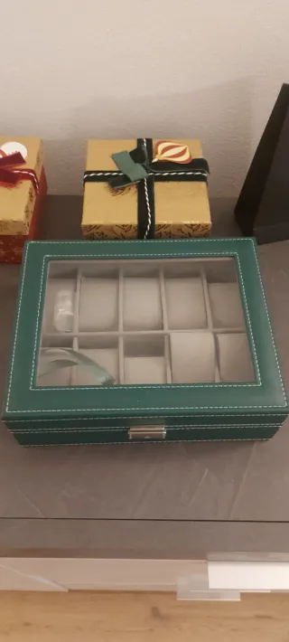 Scatola porta orologi verde con 10 scomparti