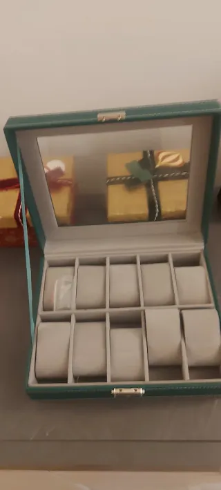 Scatola porta orologi verde con 10 scomparti