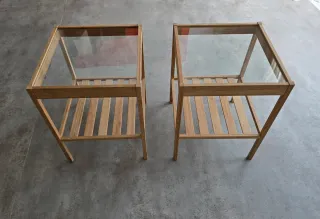 Mesa auxiliar bambú y cristal