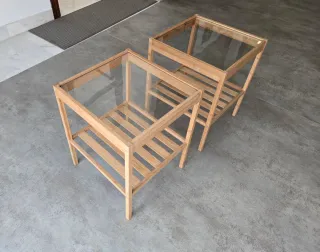 Mesa auxiliar bambú y cristal