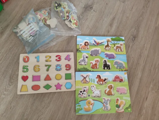 Pack 3 Puzzles Madera Animales y Números