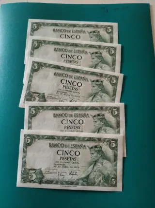 5 Billetes Pesetas Banco de España 1954