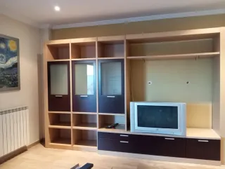 Mueble de salón modular madera y cristal