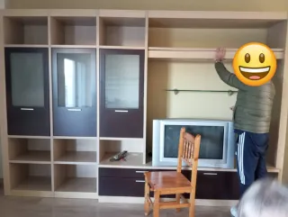 Mueble de salón modular madera y cristal