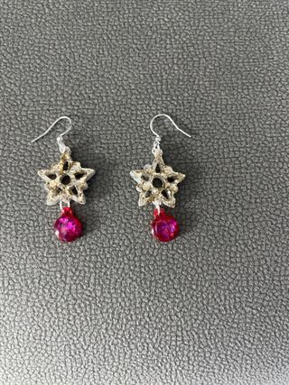 Pendientes estrella rosa y plata