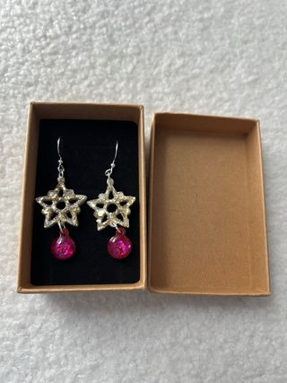 Pendientes estrella rosa y plata