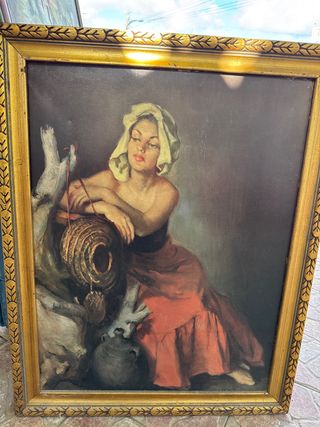 óleo mujer con cesta y cántaro