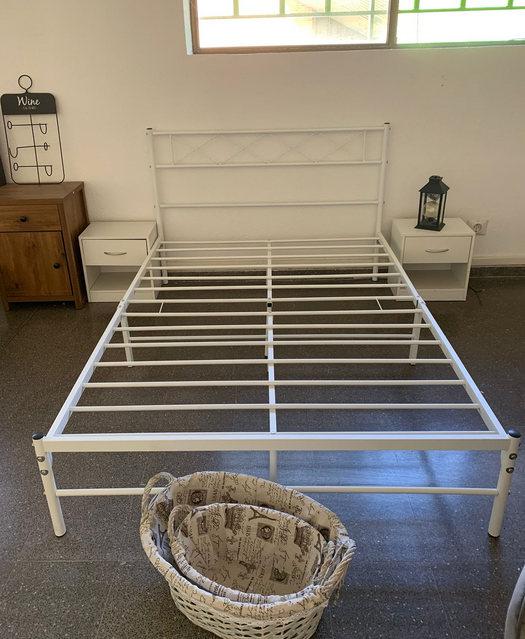 BARATO Cama Matrimonial Hierro Blanca