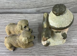 Coppia statuette angelo portacandela e cagnolini