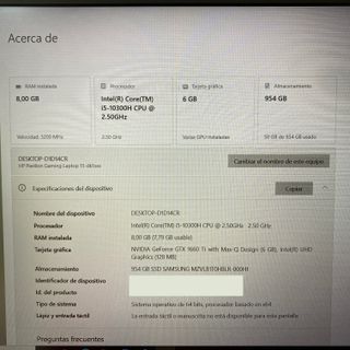 PORTATIL HP I5 8GB RAM 512GB SSD GTX 1650TI 15''