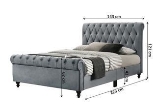 Cama terciopelo gris capitoné