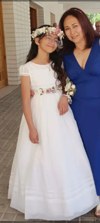 Vestido de Comunión Blanco y Multicolor