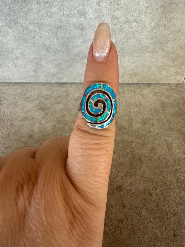 Anillo Espiral Plata 925 Ópalo Azul