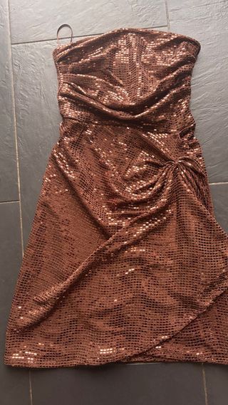 Vestido Pull&Bear marrón lentejuelas