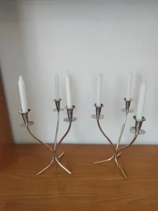 Pareja Candelabros Plata Ley Años 60