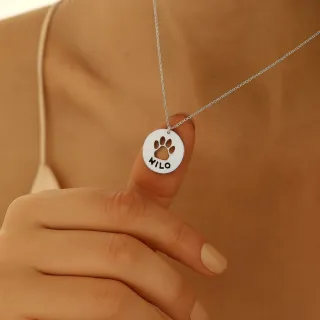 Cadena Plata Personalizada Huella + Nombre