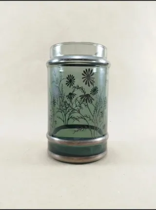 Tarro cristal ahumado y esmalte de plata