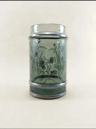 Tarro cristal ahumado y esmalte de plata