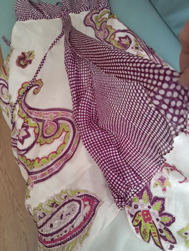 Vestido fiesta paisley y lunares morado