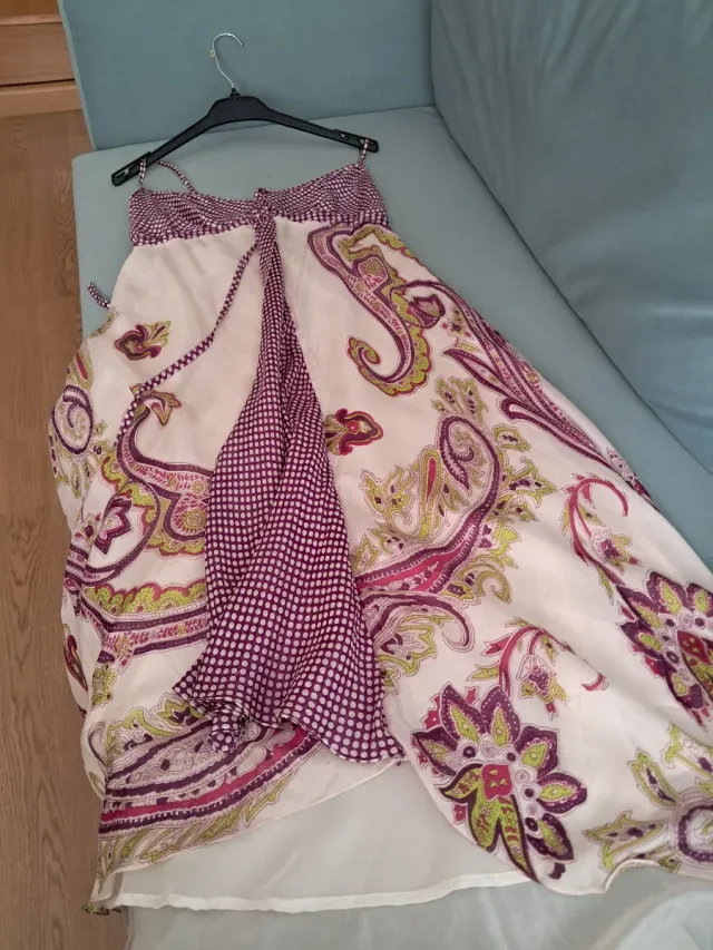 Vestido fiesta paisley y lunares morado