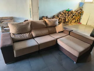 Chaiselongue tela beige y marrón