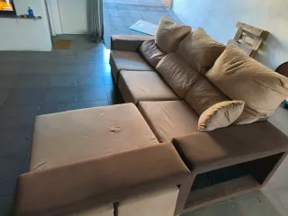 Chaiselongue tela beige y marrón