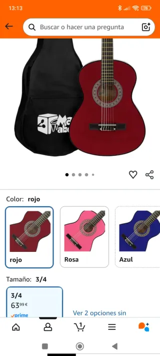 Guitarra Clásica Roja 3/4 Niños 9/11