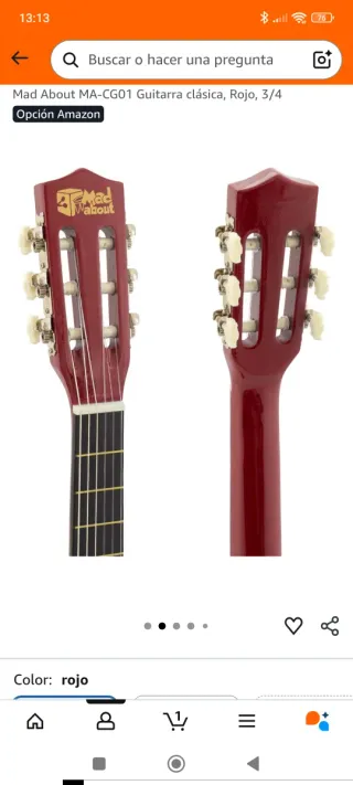 Guitarra Clásica Roja 3/4 Niños 9/11