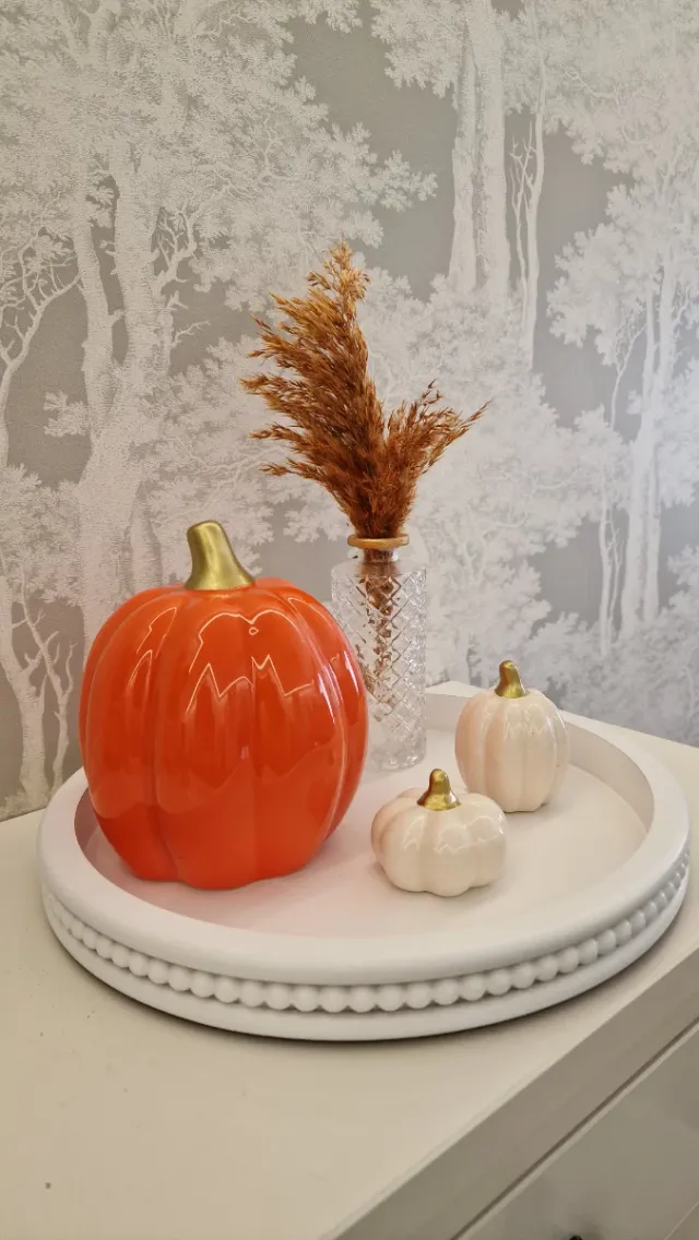 Pack 3 Calabazas Cerámica Naranja y Blancas