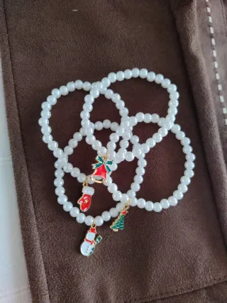 Lote Pulseras Perlas Navidad