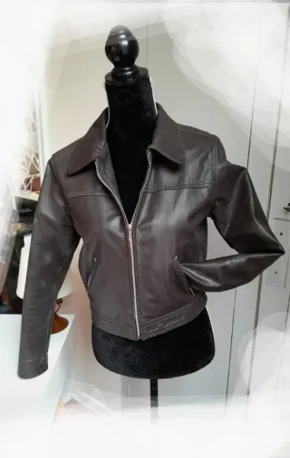 Cazadora Cuero Estilo Retro Marrón