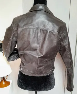 Cazadora Cuero Estilo Retro Marrón