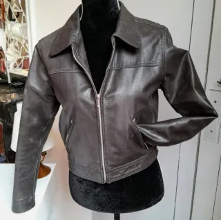 Cazadora Cuero Estilo Retro Marrón