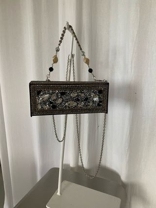 Bolso de fiesta joya negro y plateado