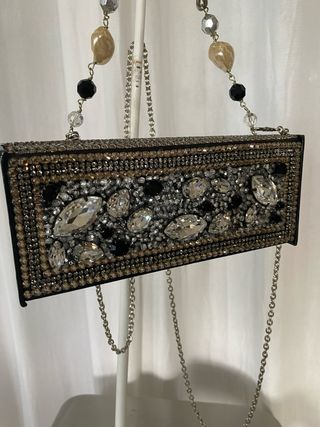 Bolso de fiesta joya negro y plateado