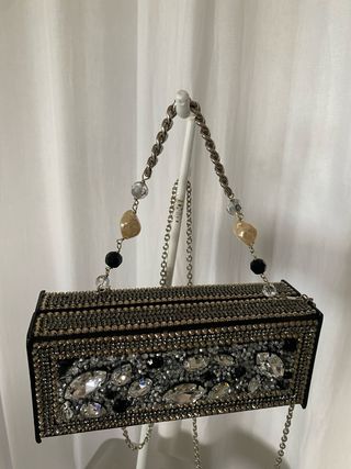 Bolso de fiesta joya negro y plateado