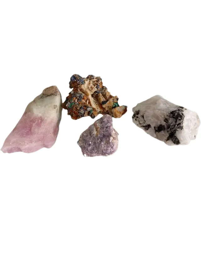 Piedra Luna, Kunzita, Lepidolita y Calcantita