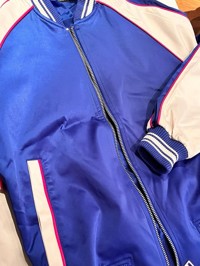 Chaqueta Zara Bomber Azul y Blanco