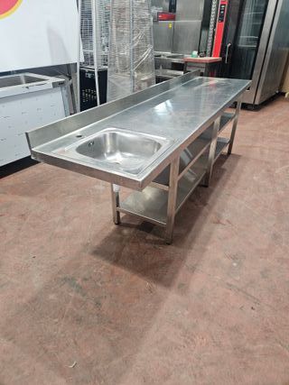 Mesa de trabajo con fregadero inox 2 baldas