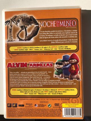 DVD Noche en el Museo y Alvin y las Ardillas