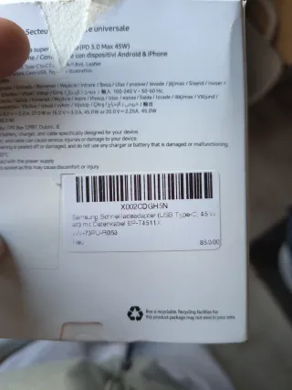 Cargador Samsung 45W Carga Rápida + Cable