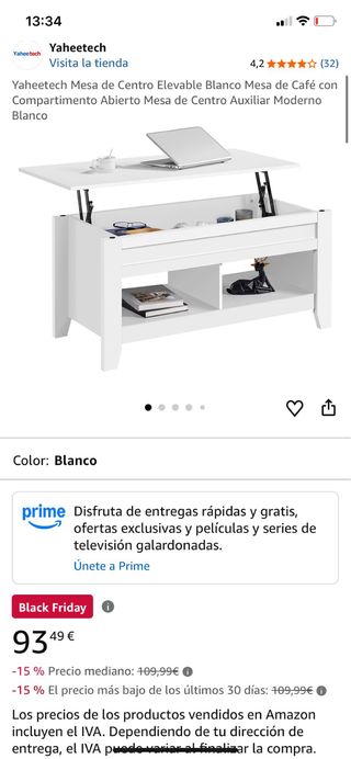 Mesa de centro elevable blanca