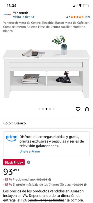 Mesa de centro elevable blanca
