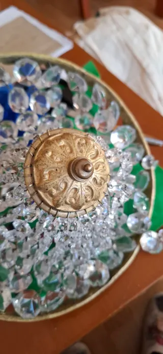 Lámpara colgante cristal y metal dorada