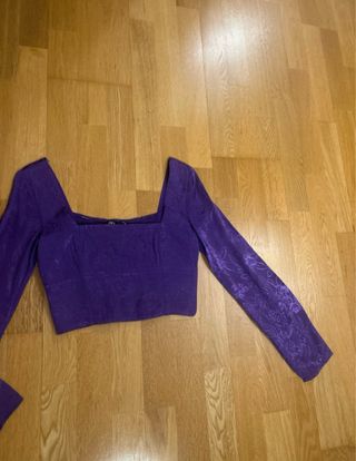 Blusa Zara Morada Satinada Manga Larga