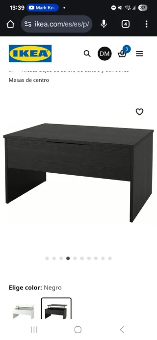 Mesa de centro elevable IKEA ÖSTAVALL negra