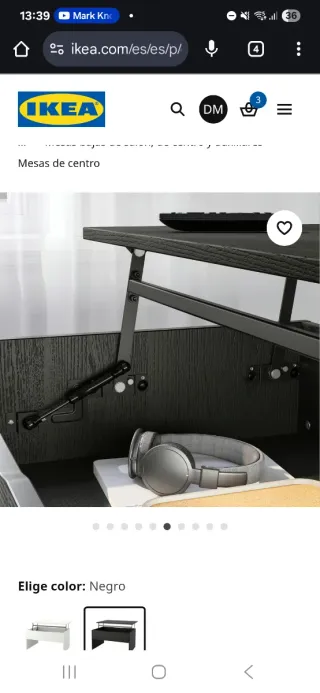 Mesa de centro elevable IKEA ÖSTAVALL negra