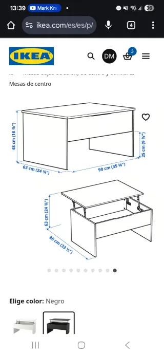 Mesa de centro elevable IKEA ÖSTAVALL negra