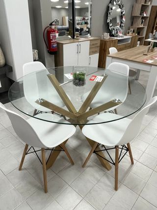 Mesa Comedor Cristal y Madera Redonda