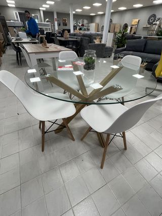 Mesa Comedor Cristal y Madera Redonda